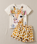 Conjunto casual para niña con camiseta y pantalón corto de jirafa