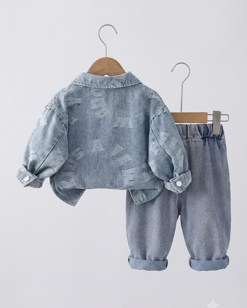 conjunto vaquero 3 piezas con chaqueta denim, camiseta de algodón y pantalón vaquero,Ideal para clima otoñal  en España