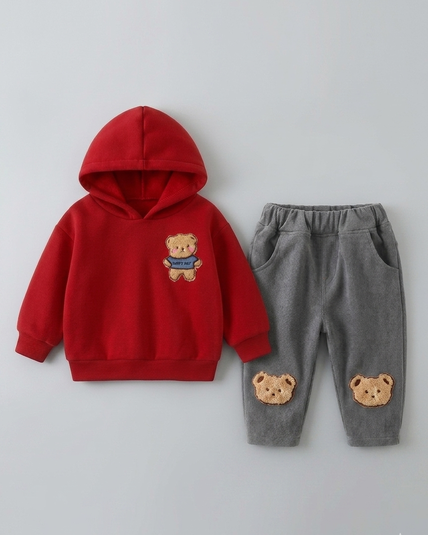 Conjunto niño 2 piezas ropa infantil: sudadera con capucha con diseño de oso 3D y pantalón vaquero elástico,Ideal para primavera y verano en España