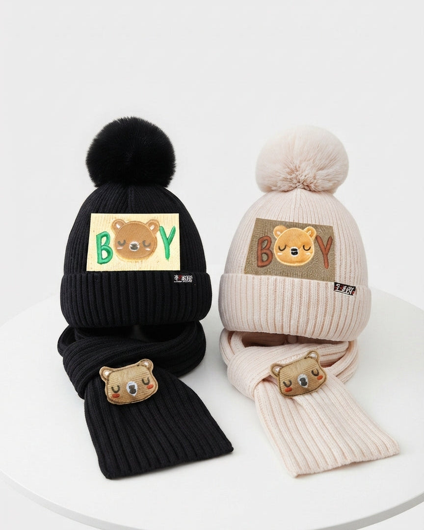 Conjunto de gorro y bufanda de invierno para niños – Calidez de lana y diseño cómodo.