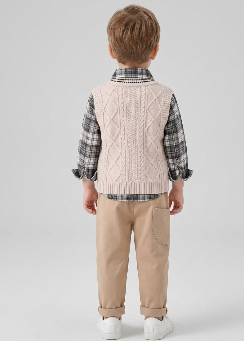 Conjunto bebé niño 3 piezas invierno: suéter lana, camisa cuadros y pantalón elástico en España