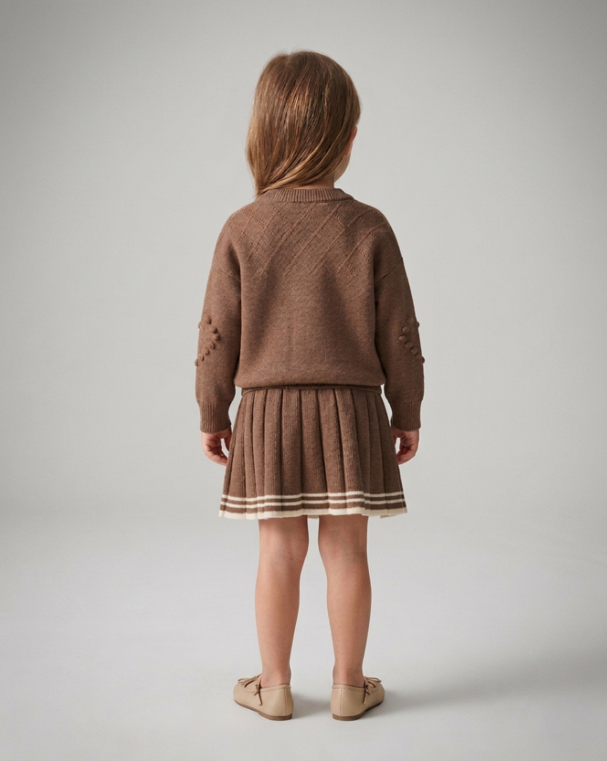 Vestido niña invierno tejido conjunto 2 piezas (top y falda plisada) niña de dos piezas Ideal para primavera y para clima otoñal en España