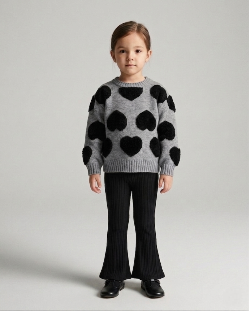 Conjunto niña invierno 2 piezas suéter cálido con corazones y pantalón acampanado en España