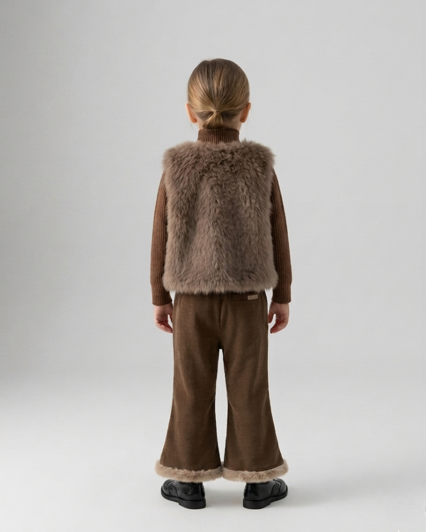 Conjunto niña invierno 3 piezas elegante con chaqueta y chaleco de piel sintética Ideal para clima otoñal en España