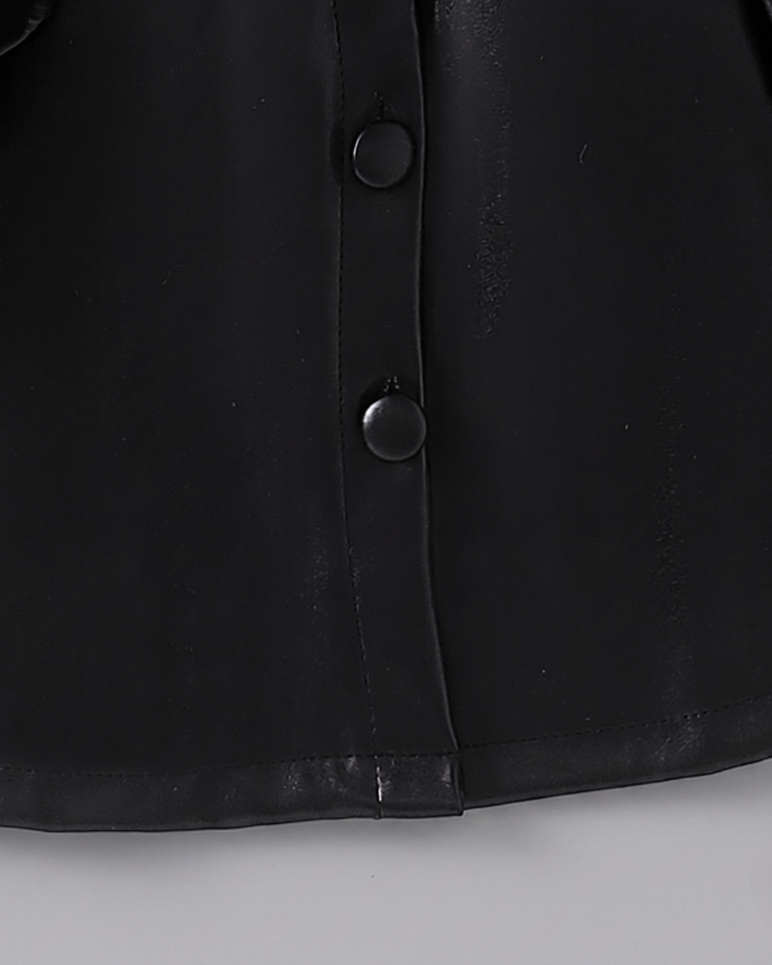 Abrigo Niña Negro Elegante Piel Sintética Gabardina