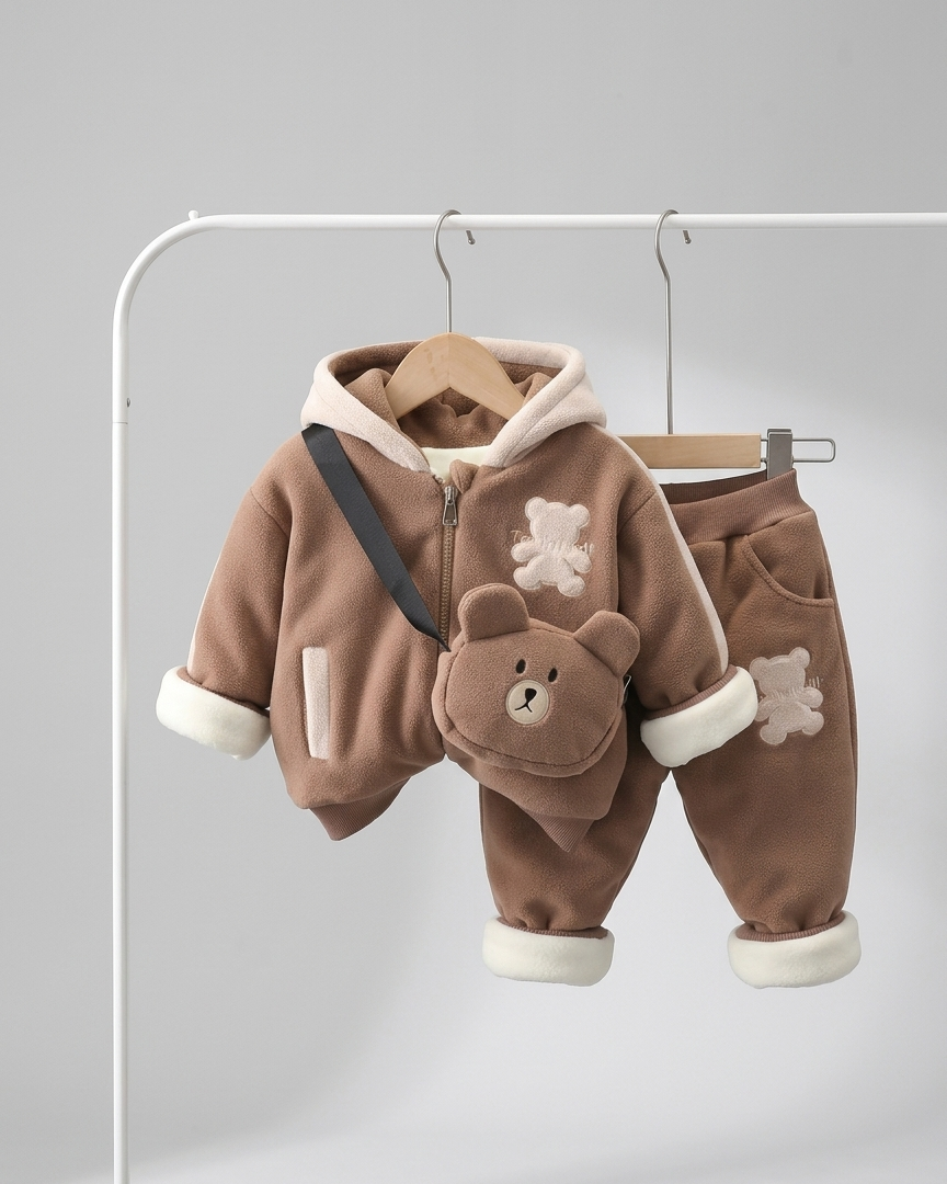 Conjunto bebé niño invierno 3 piezas: chaqueta, pantalón y bolso de oso , perfecto para los niños en España