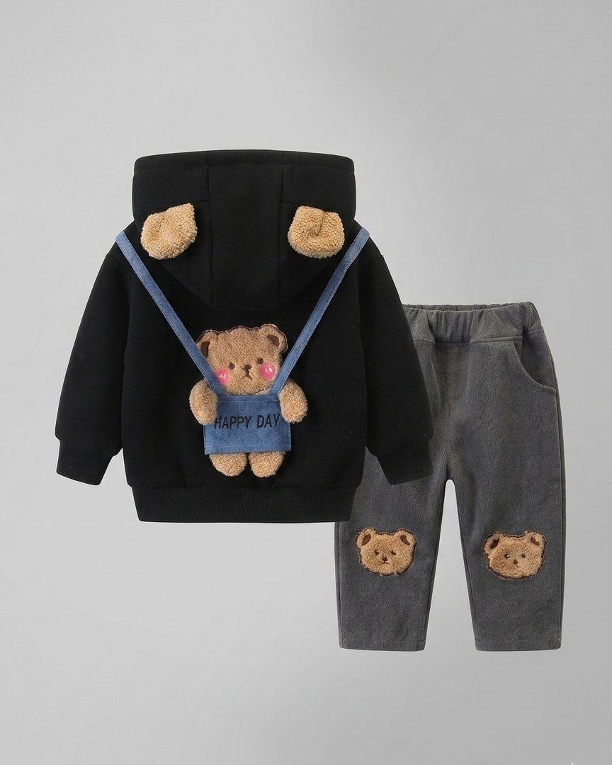 Conjunto niño 2 piezas ropa infantil: sudadera con capucha con diseño de oso 3D y pantalón vaquero elástico,Ideal para primavera y verano en España
