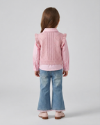 Conjunto niña 3 piezas elegante con blusa, suéter de punto y pantalón vaquero acampanado con encaje,en España