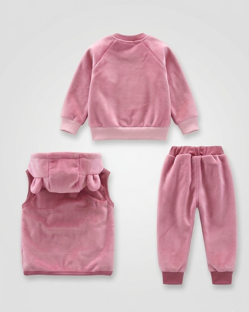 Conjunto niño invierno 3 piezas ropa infantil con osito bordado y chaleco con capucha , Ideal para clima otoñal en España