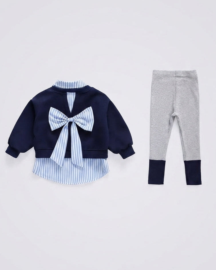 Conjunto Niña 3 Piezas Infantil Suéter Bordado y Rayas