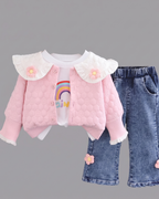 Conjunto Niña Rosa 3 Piezas Suéter Arcoíris