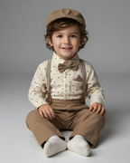 Conjunto bebé elegante 4 piezas body, tirantes, corbata y gorro