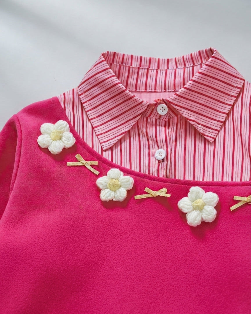 Conjunto Niña Bordado Floral 2 Piezas Elegante Rosa