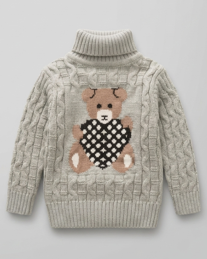 Suéter niño cuello alto de punto con oso ropa infantil invierno Ideal para clima otoñal