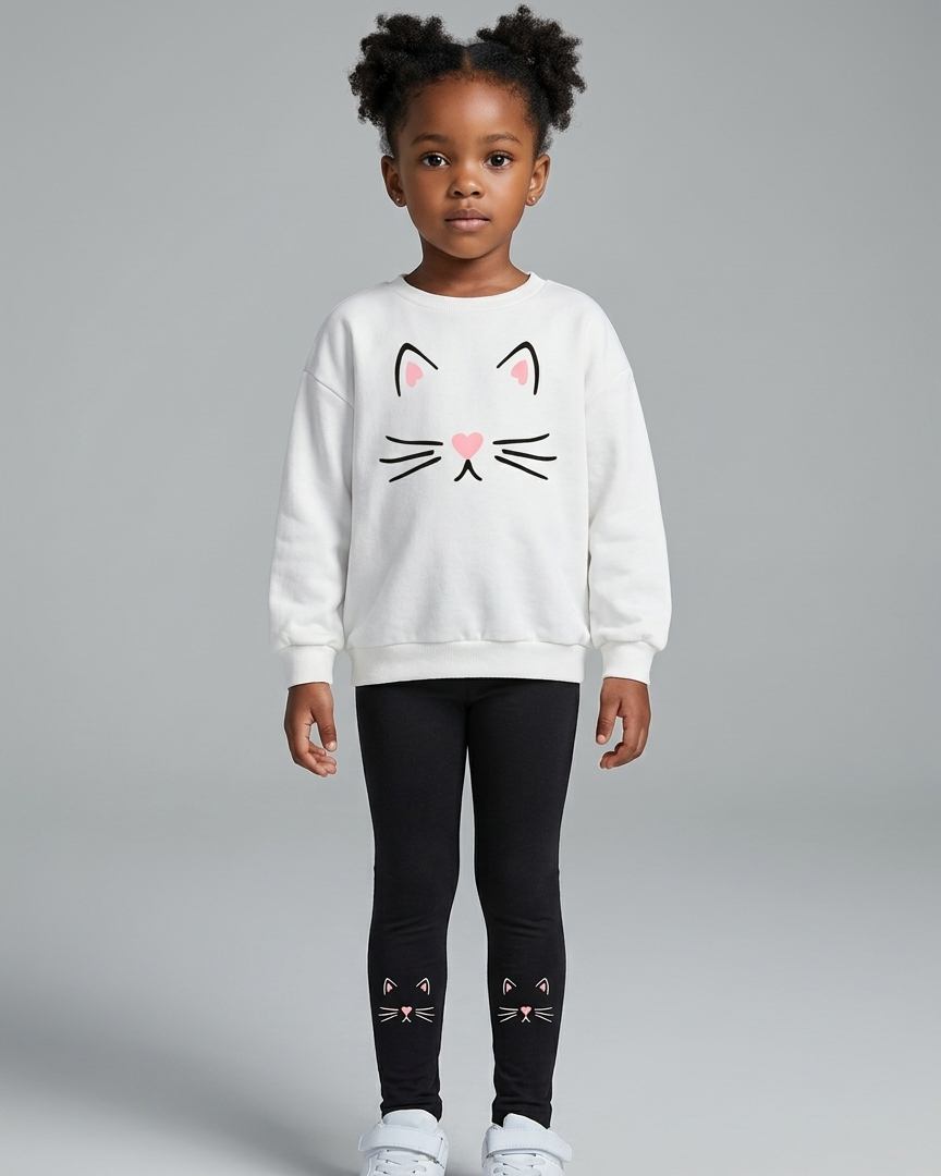 Conjunto niña invierno estampado gatos vista frontal