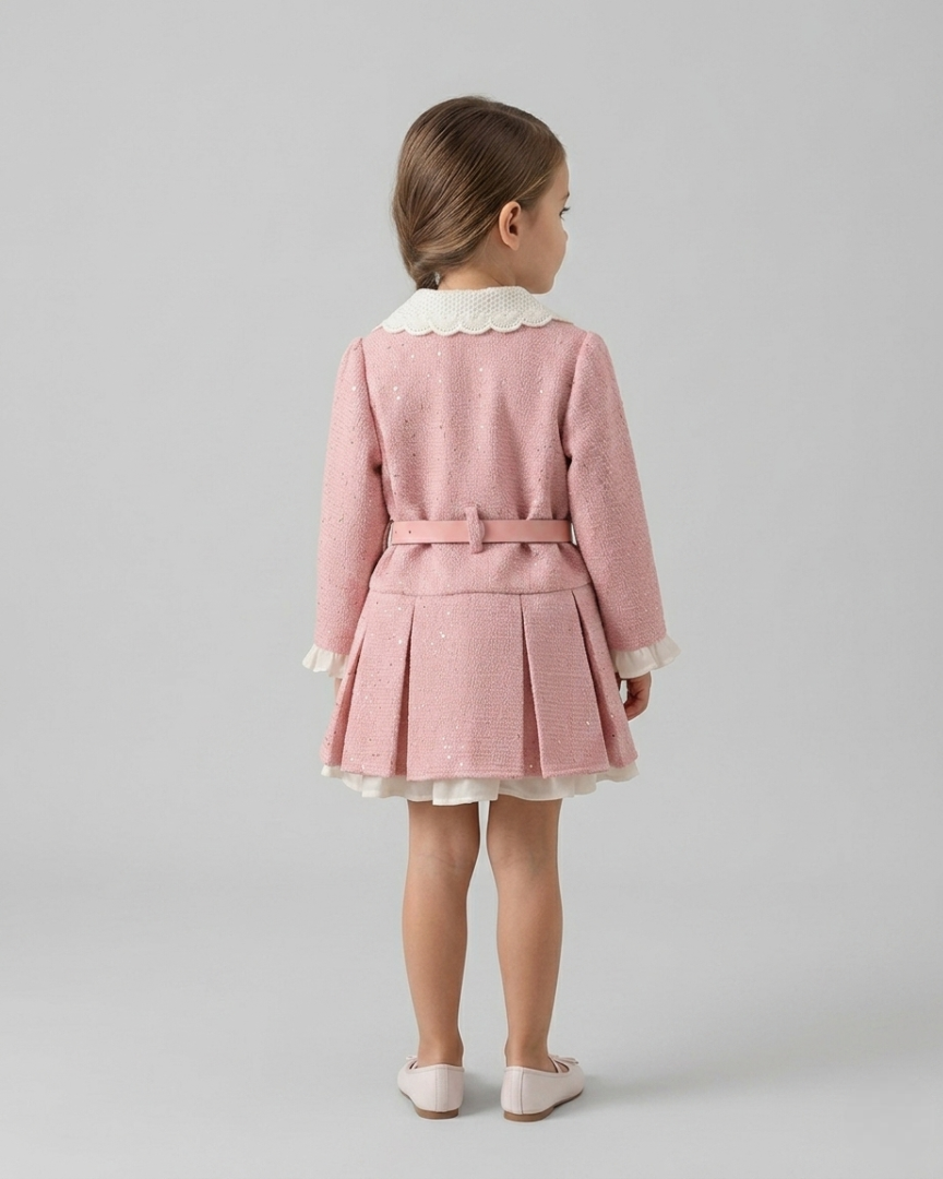 Vestido niña elegante de invierno con cinturón y cuello decorado ropa niña invierno,Ideal para clima otoñal en España