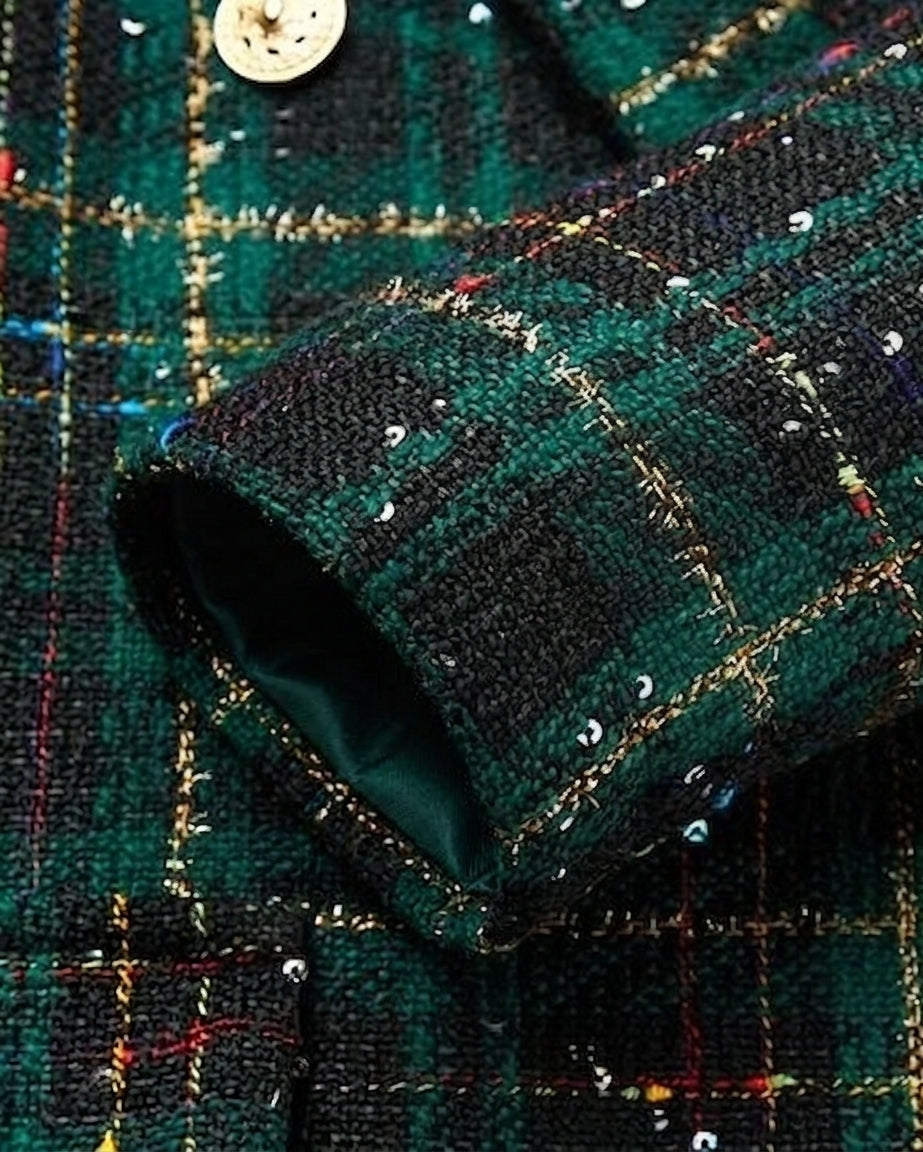 Conjunto Elegante de Tweed Verde para Niñas