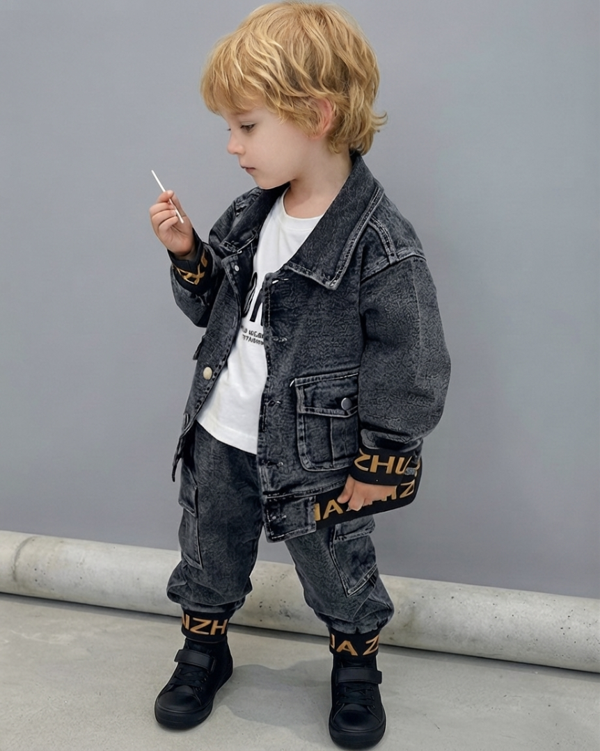 Conjunto denim niño 2 piezas chaqueta vaquera, camiseta y pantalón
