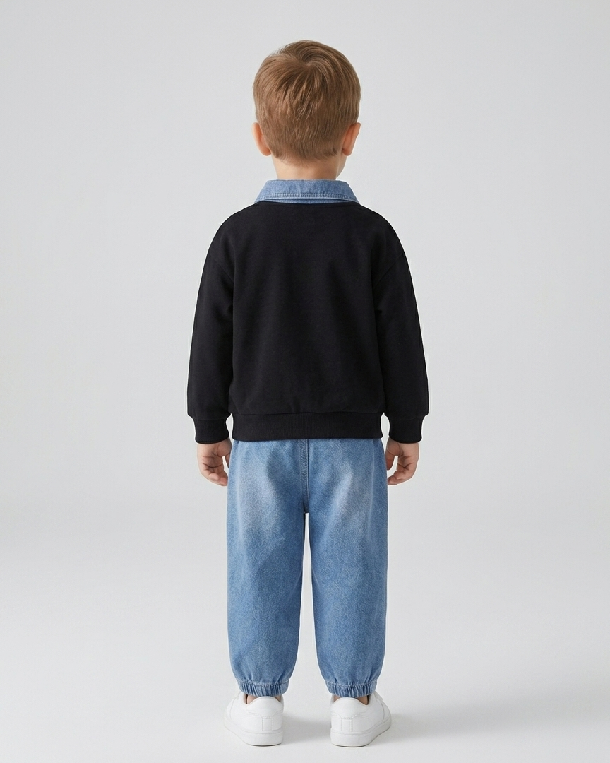 Conjunto bebé niño invierno: camiseta manga larga algodón con capucha y pantalón vaquero en España