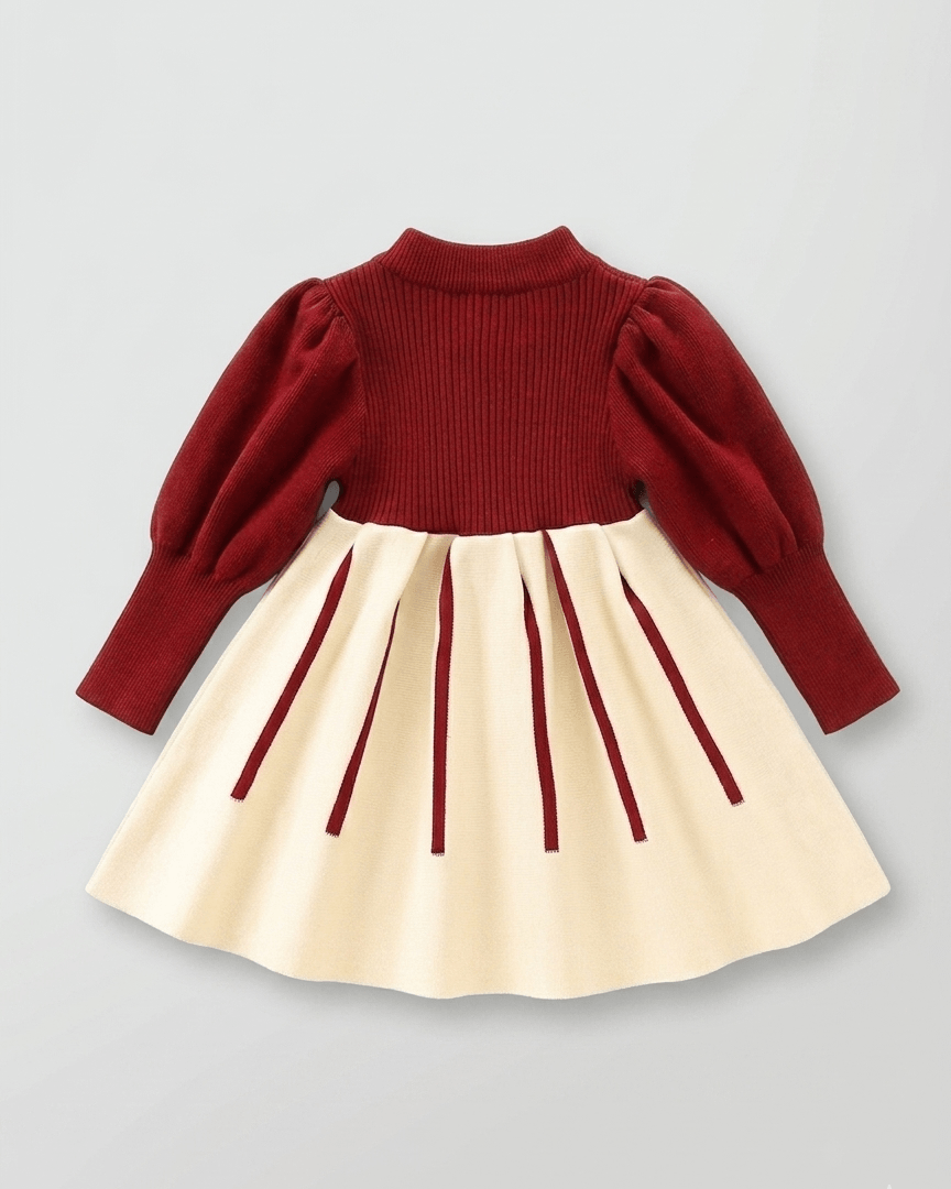Vestido niña invierno cálido con lazos de satén y cuello altol as tallas disponibles.Ideal para primavera  en España