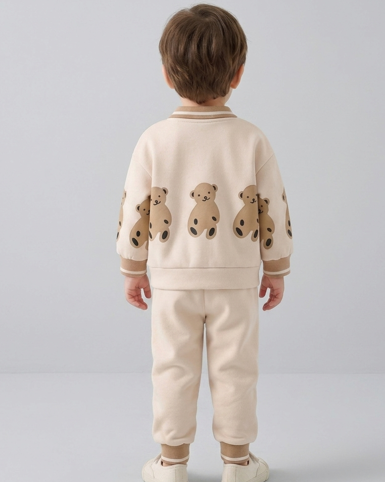 Conjunto 2 piezas bebé niño invierno con estampado de dibujos animados y ositos vista trasera