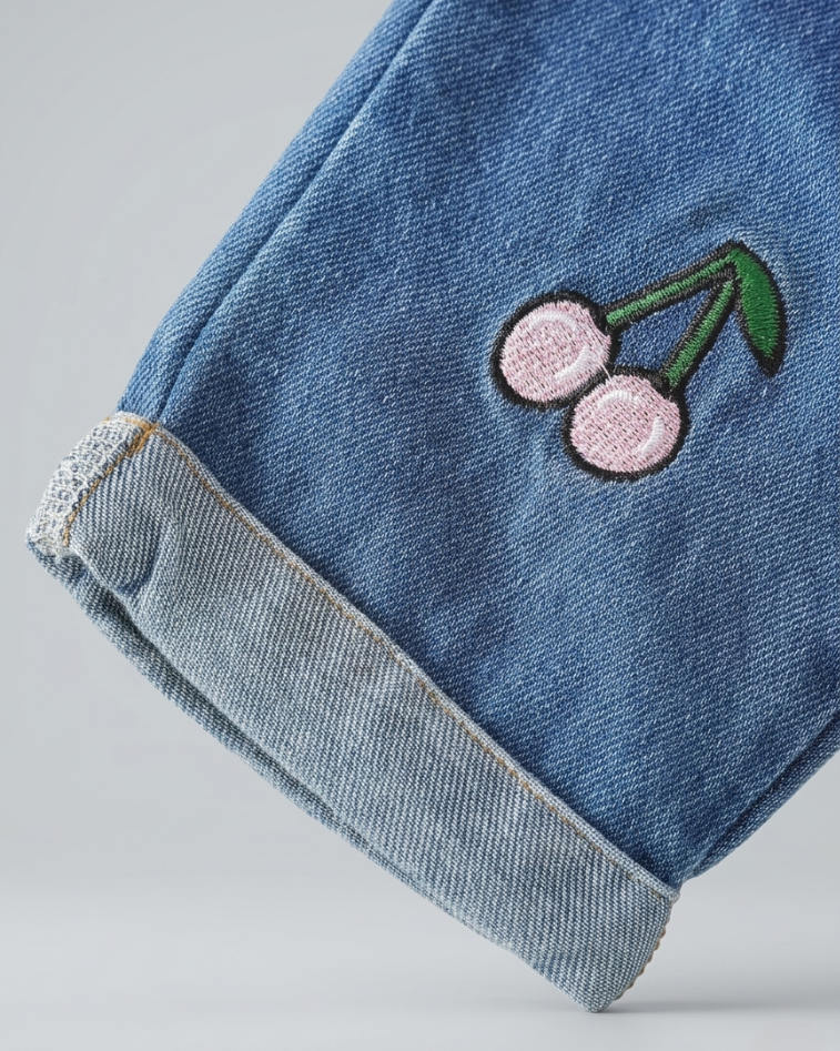 Conjunto niña 2 piezas suéter rosa y pantalón vaquero bordado cerezas ropa niña,Ideal para clima otoñal y principios de invierno en España