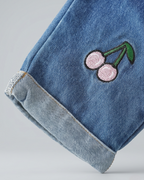 Conjunto niña 2 piezas suéter rosa y pantalón vaquero bordado cerezas ropa niña,Ideal para clima otoñal y principios de invierno en España