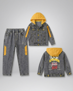 Conjunto vaquero niño 3 piezas: chaqueta vaquera, sudadera con capucha y pantalón vaquero, ropa niño streetwear en España