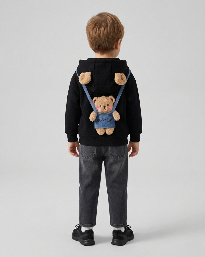Conjunto niño 2 piezas ropa infantil: sudadera con capucha con diseño de oso 3D y pantalón vaquero elástico,Ideal para primavera y verano en España