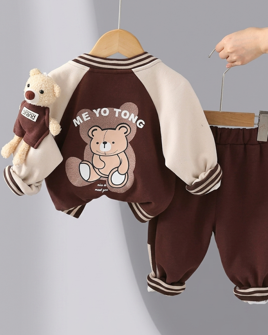 Conjunto deportivo bebé 3 piezas (chaqueta, camiseta interior de algodón y pantalón) con osito | chándal bebé, ropa bebé niño en España