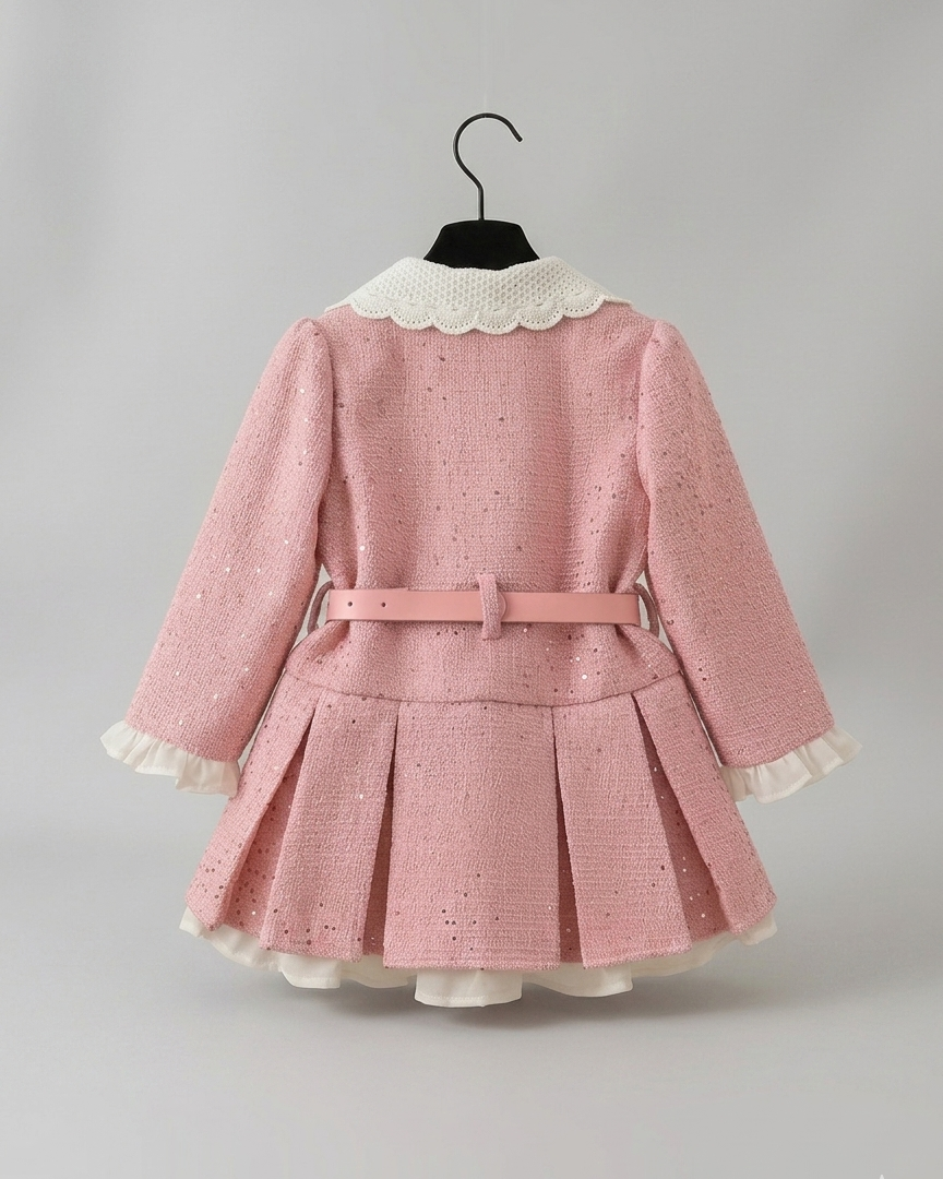 Vestido niña elegante de invierno con cinturón y cuello decorado ropa niña invierno,Ideal para clima otoñal en España