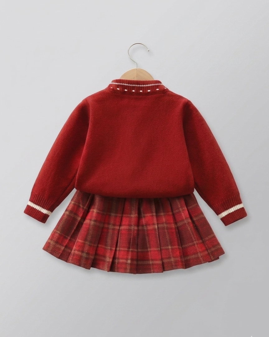 Vestido niña invierno de punto con lazo en el cuello y mangas largas estilo clásico,Ideal para primavera en España
