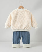 Conjunto niña invierno 2 piezas sudadera felpa y pantalón vaquero acolchado,Ideal para clima otoñal y principios de invierno en España