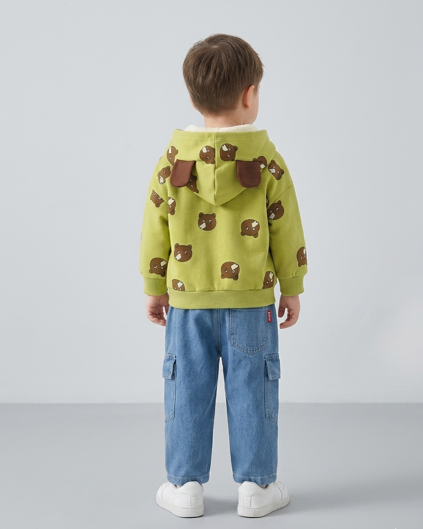 Conjunto bebé niño y niña 3 piezas: chaqueta con capucha, camiseta y pantalón vaquero con ositos en España