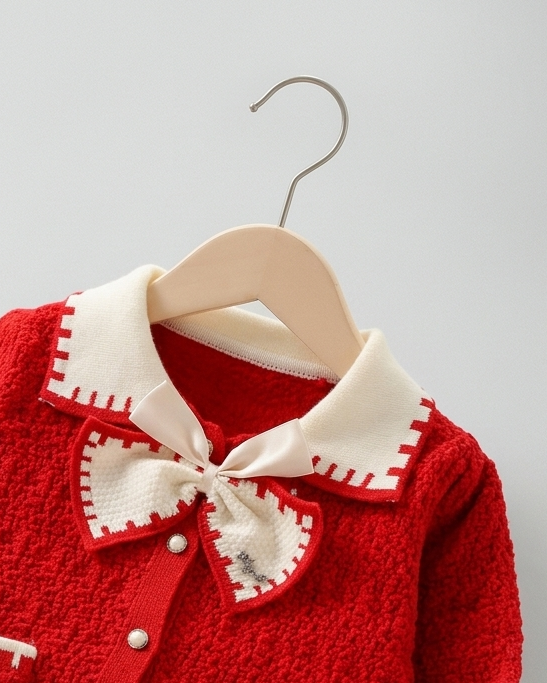 Conjunto niña invierno punto 2 piezas suéter y falda roja elegante ropa infantil,Ideal para clima otoñal en España