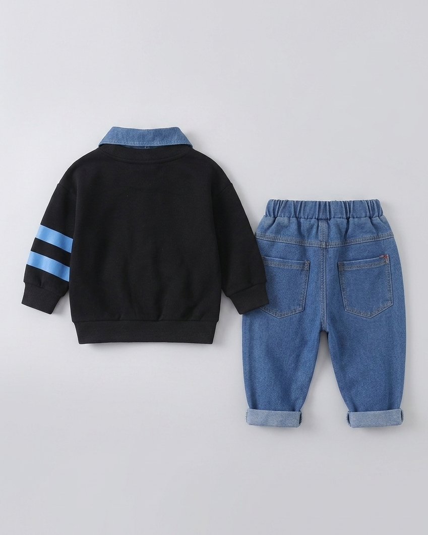 Conjunto niño 2 piezas sudadera y pantalón vaquero con estampado de oso estilo casual otoño , ropa infantil, Ideal para primavera y  verano en España