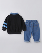 Conjunto niño 2 piezas sudadera y pantalón vaquero con estampado de oso estilo casual otoño , ropa infantil, Ideal para primavera y  verano en España