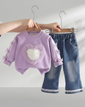 Conjunto Infantil para Niña con Corazón 3D y Pantalón Vaquero Cómodo y Elegante