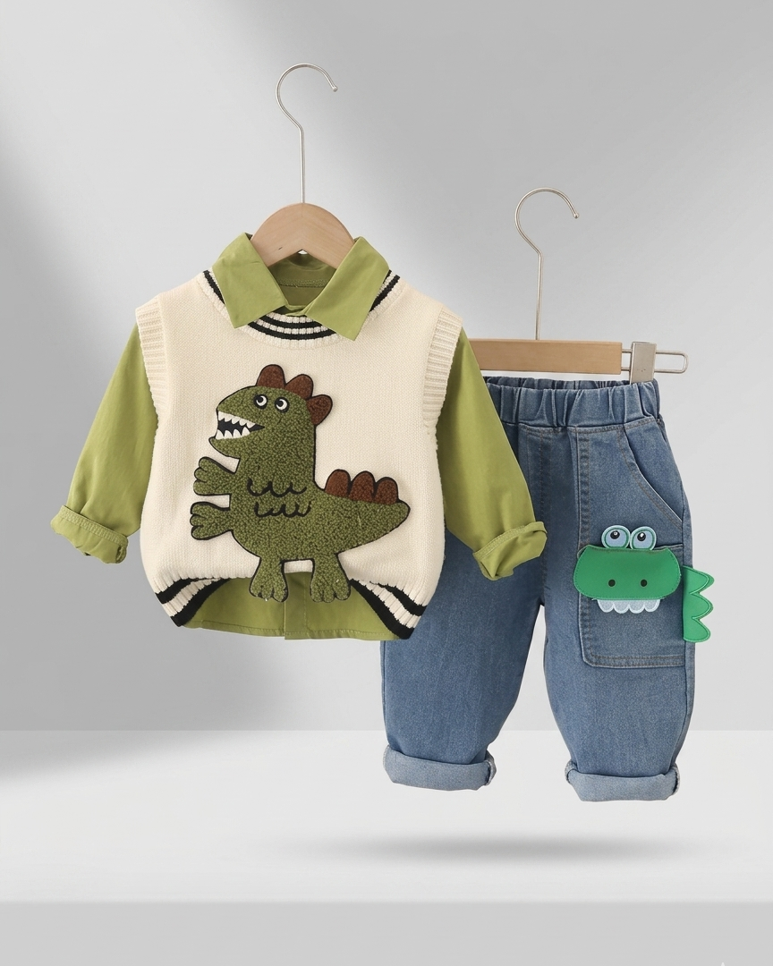 Conjunto niño 3 piezas ropa infantil con dinosaurio 3D (chaqueta, camiseta y pantalón) en España
