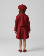 Conjunto niña 3 piezas ropa niña elegante vestido chaqueta y gorro rojo burdeos,Ideal para primavera  en España