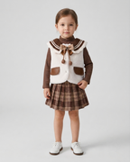 Conjunto niña 3 piezas elegante ropa bebé niña con chaleco de lana y falda de cuadros,Ideal para clima otoñal  en España