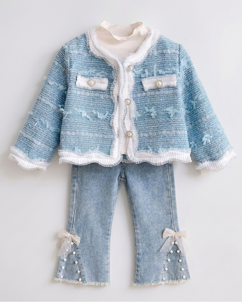 Conjunto niña 2 piezas chaqueta tweed y pantalón vaquero con perlas  en España