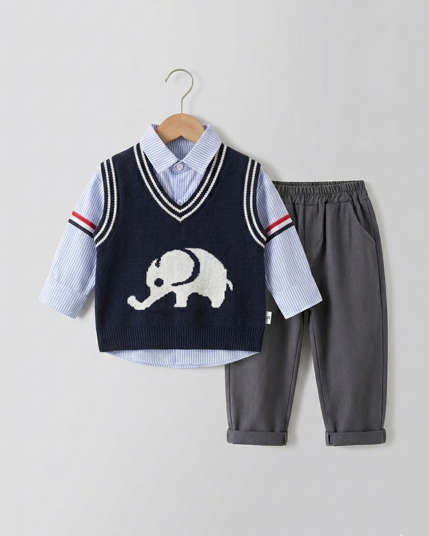 Conjunto niño elegante 3 piezas con chaleco y pantalón elefante en España