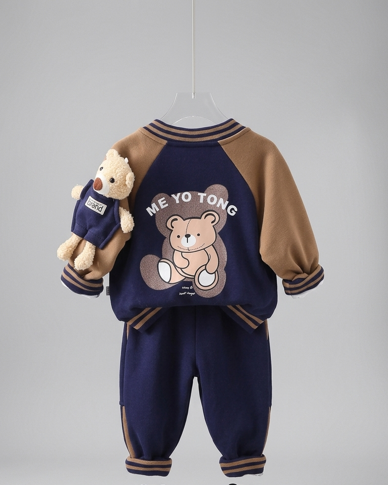Conjunto deportivo bebé 3 piezas (chaqueta, camiseta interior de algodón y pantalón) con osito | chándal bebé, ropa bebé niño en España