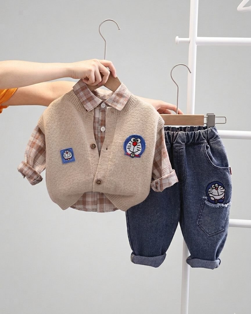 Conjunto bebé 3 piezas ropa bebé invierno: cárdigan de lana, camiseta manga larga y pantalón vaquero para niño  en España