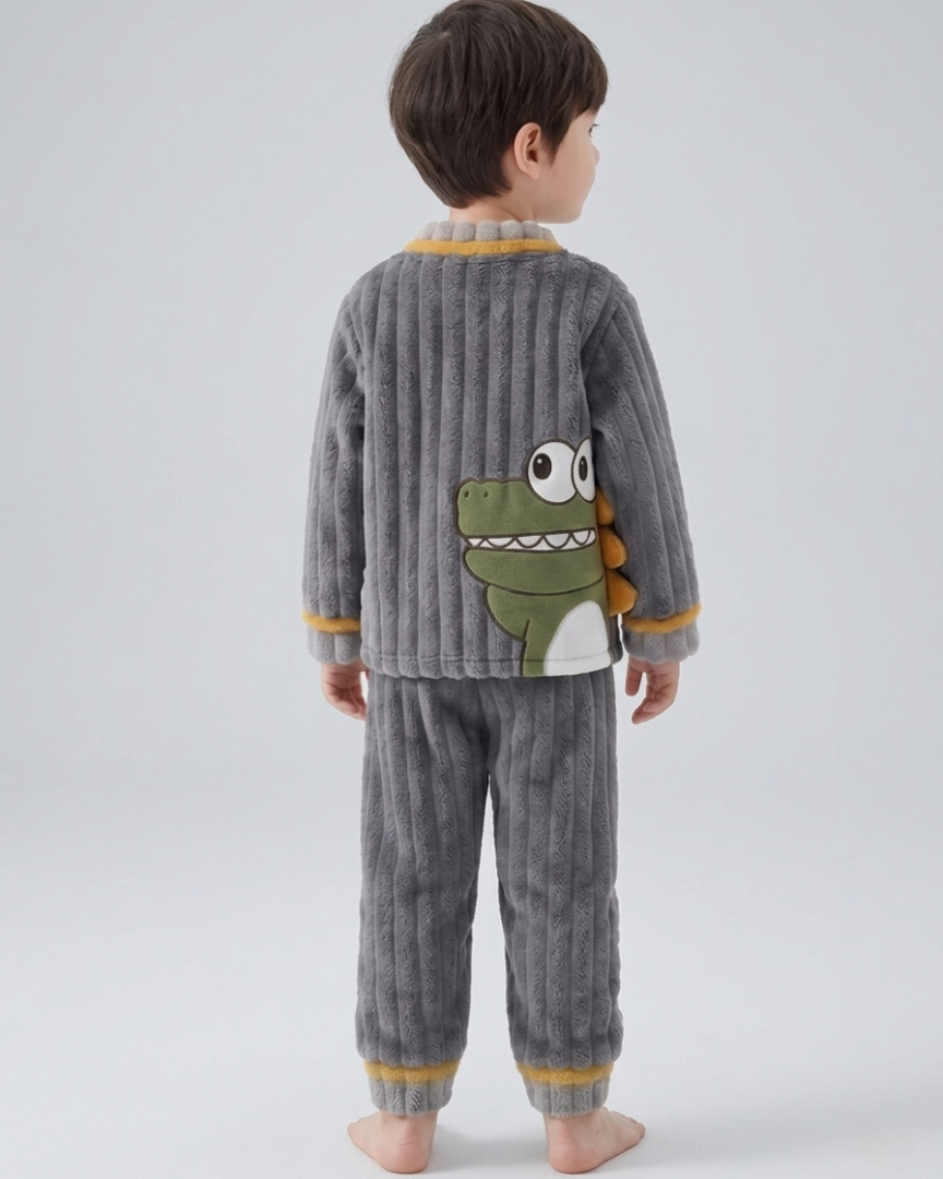 Pijama bebé invierno dinosaurio con cuello doblable y cierre de botones completo – pijama infantil cálido en España