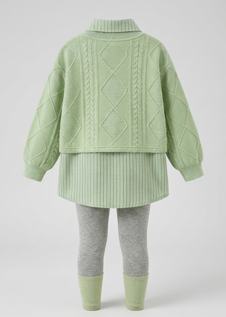 Conjunto niña 3 piezas otoño invierno con bordado de flores ideal para clima otoñal y principios vista frontal