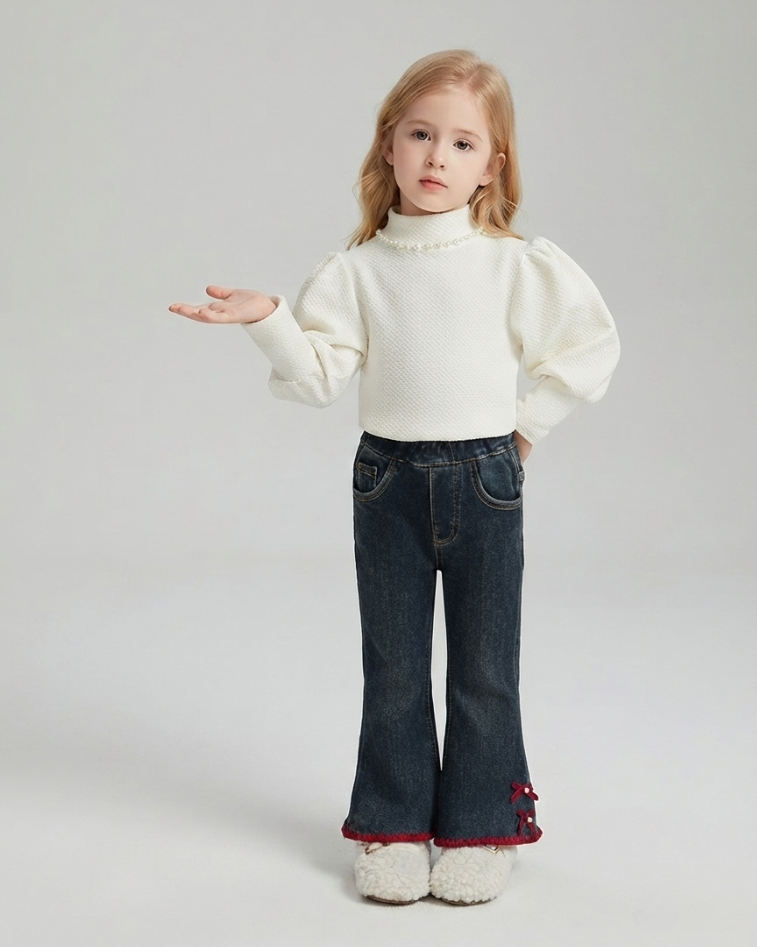 Jeans Acampanados para Niña con Lazos Decorativos