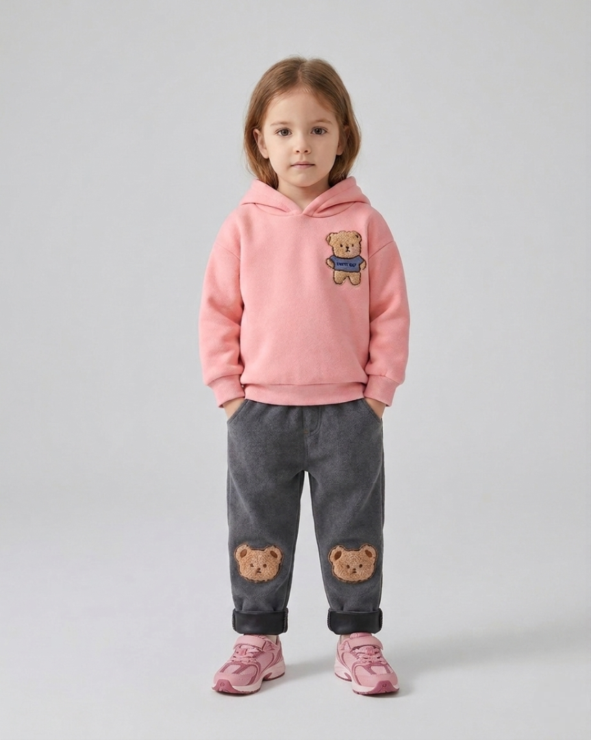 Conjunto niño 2 piezas ropa infantil: sudadera con capucha con diseño de oso 3D y pantalón vaquero elástico,Ideal para primavera y verano en España