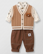 Conjunto niño invierno 3 piezas camisa chaleco de lana y pantalón cómodo 
